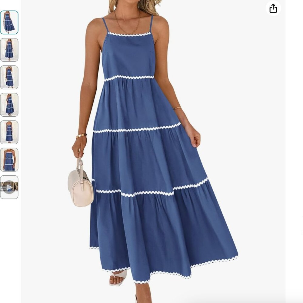 BTFBM Boho Summer Dresses 2024 Vacation Spaghetti Strap Backless RIC Rac Trim Ti